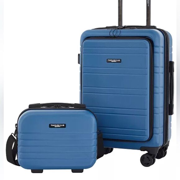 Travelers Club Discovery 2-Pc Expan Rolling Carry-On Luggage Set Blue Suitcase